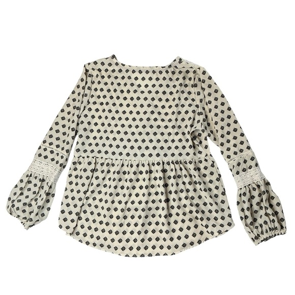 Hint of Mint Lace Up Peasant Blouse Cream and Black Boho Bohemian Cottage Core - Picture 16 of 16